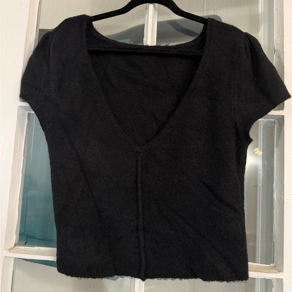 Free People Black V-Neck Sweater Tee